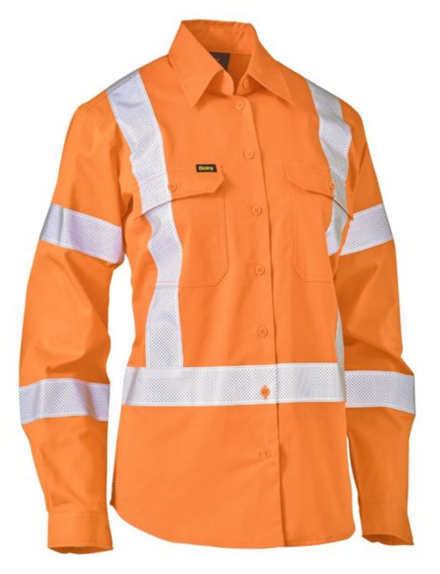 Picture of BISLEY Womens X Taped Biomotion Hi Vis Cool Lightweight 100% Cotton Preshrunk Drill Shirt 155gsm