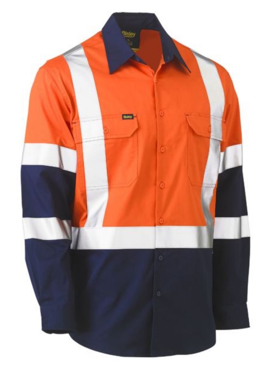Picture of BISLEY X Taped Biomotion Two Tone Hi Vis Lightweight Drill Shirt 100% Cotton Preshrunk Drill 155gsm L/S