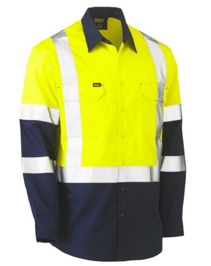 Picture of BISLEY X Taped Biomotion Two Tone Hi Vis Lightweight Drill Shirt 100% Cotton Preshrunk Drill 155gsm L/S