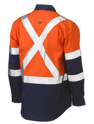 Picture of BISLEY X Taped Biomotion Two Tone Hi Vis Lightweight Drill Shirt 100% Cotton Preshrunk Drill 155gsm L/S