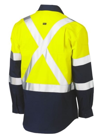 Picture of BISLEY X Taped Biomotion Two Tone Hi Vis Lightweight Drill Shirt 100% Cotton Preshrunk Drill 155gsm L/S