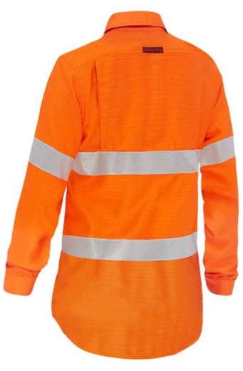 Picture of BISLEY Apex 185 Women's Taped Hi Vis Orange FR Ripstop HRC2 Vented Shirt 185gsm L/S