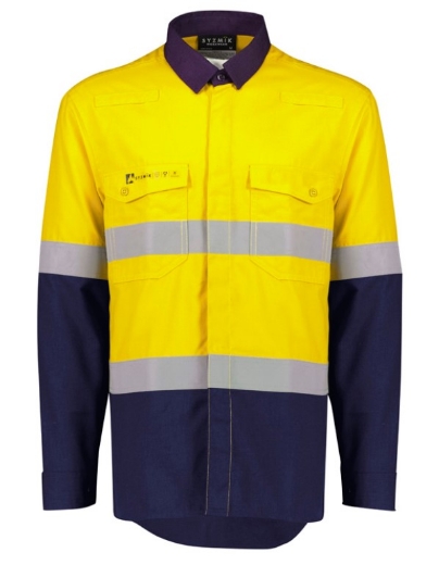 Picture of SYZMIK Mens Orange Flame Lightweight Ripstop Spliced HRC2 Shirt Hoop Taped 165gsm L/S