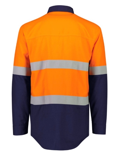 Picture of SYZMIK Mens Orange Flame Lightweight Ripstop Spliced HRC2 Shirt Hoop Taped 165gsm L/S