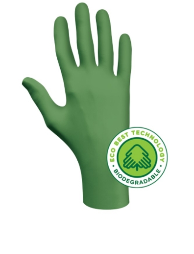 Picture of SHOWA 100% Biodegradable Single Use Nitrile Glove with EBT Technology Powder Free AQL 1.5 240mm Green 0.10mm