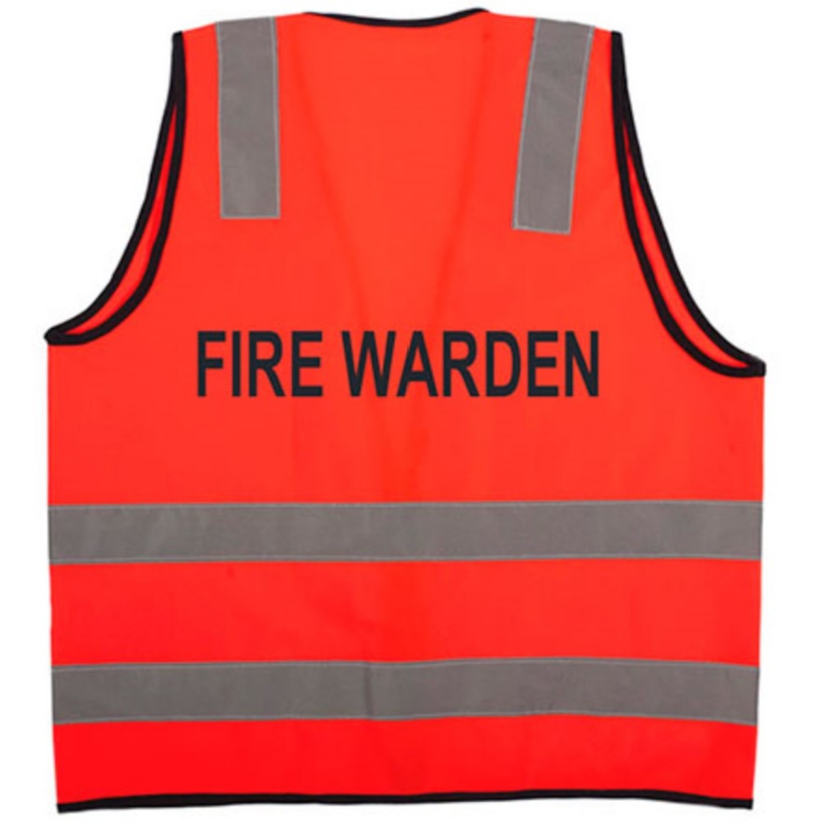 Picture of Red Fire Warden Vest with Reflectice Tape 'H" Pattern Screen Printed with Fire Warden in Black on Back