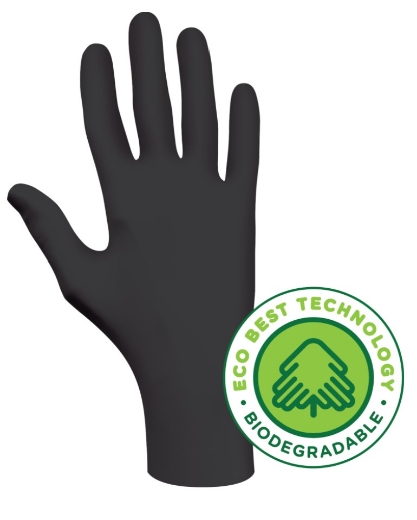 Picture of SHOWA 100% Biodegradable Single Use Nitrile Glove with EBT Technology Powder Free AQL 1.5 240mm Black 0.10mm