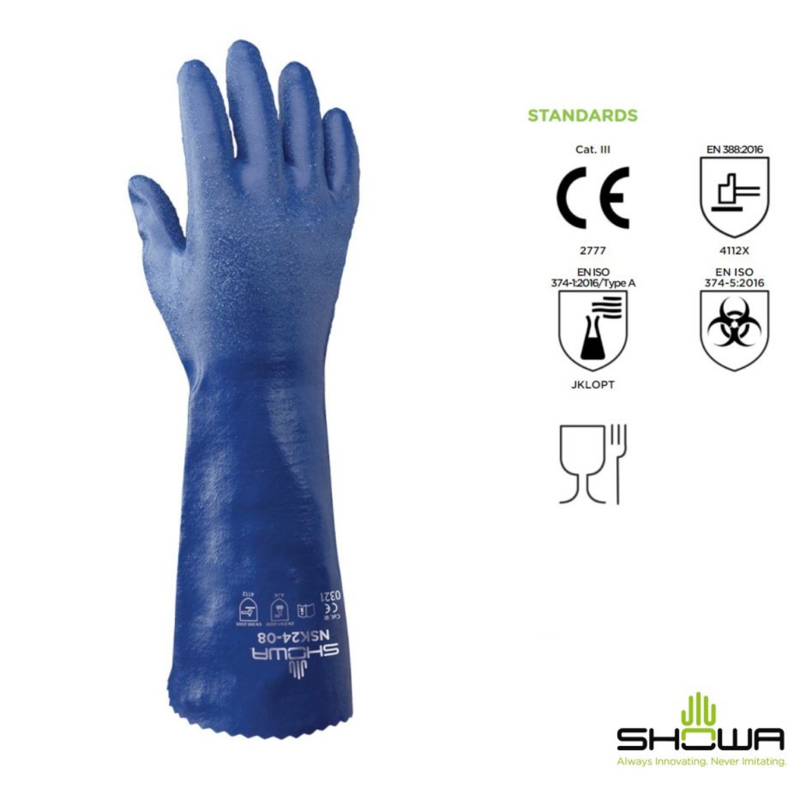 Picture of SHOWA 100% Biodegradable Re-Usable Chemical Glove with Cotton / Polyester Lining and Nitrile Coating, 350mm long