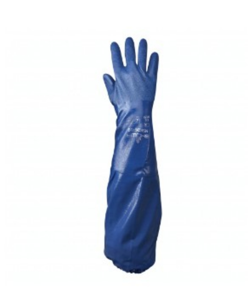 Picture of SHOWA Cotton/Polyester Lined Chemical Glove with Nitrile Coating 650mm Long Blue Food Approved