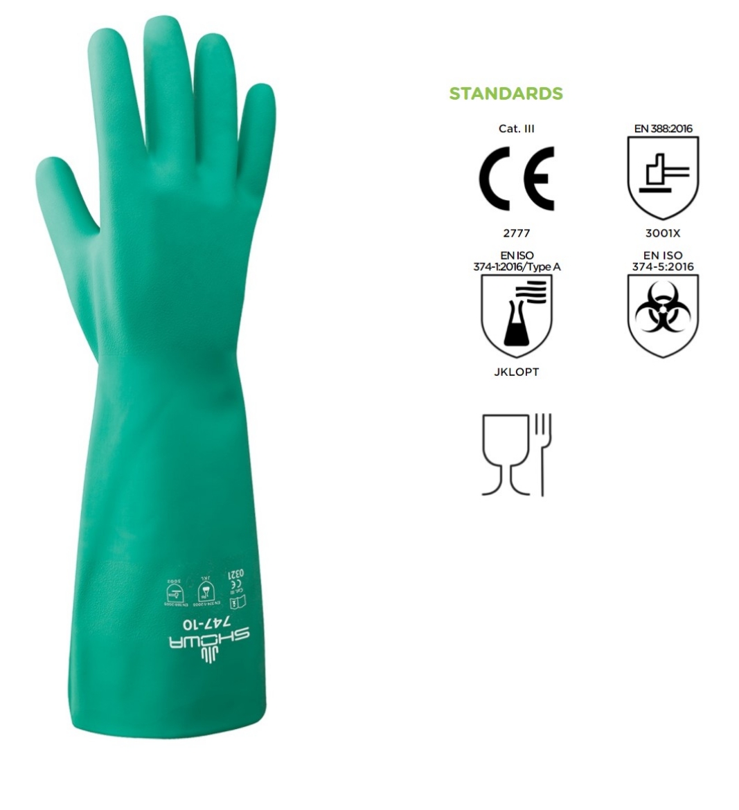 Picture of SHOWA Green Chemical Resistant Glove Unsupported 480mm Long 0,56mm Thick