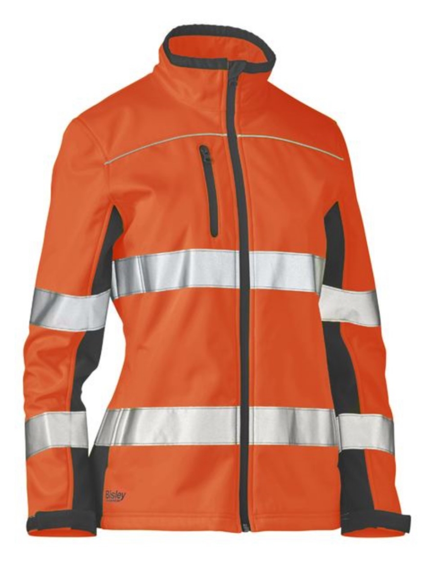 Picture of BISLEY Womens Taped Two Tone Hi Vis Soft Shell Jacket 310gsm