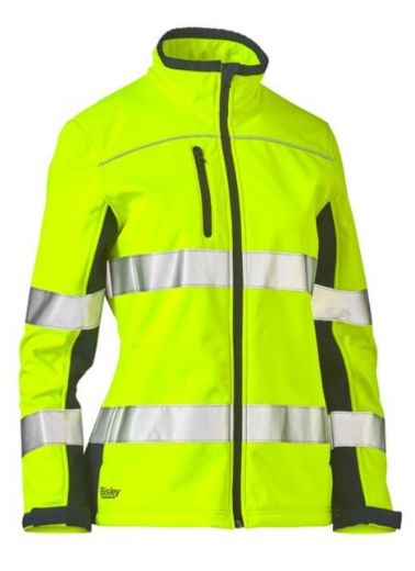 Picture of BISLEY Womens Taped Two Tone Hi Vis Soft Shell Jacket 310gsm
