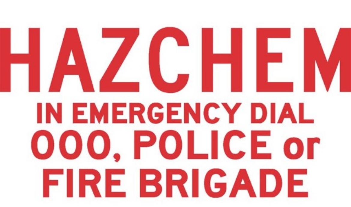 Picture of SIGN Hazchem In Emergency Dial 000 Police or Fire Brigade 600 x 300mm Powdercoated Metal