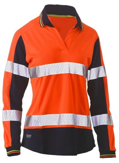 Picture of BISLEY Women's Taped Two Tone Hi Vis V-Neck Polyester Mesh Polo Shirt 140gsm L/S