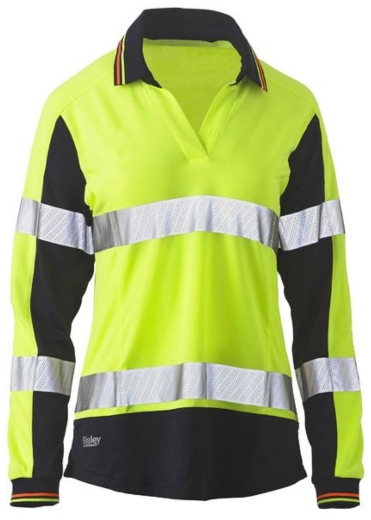 Picture of BISLEY Women's Taped Two Tone Hi Vis V-Neck Polyester Mesh Polo Shirt 140gsm L/S