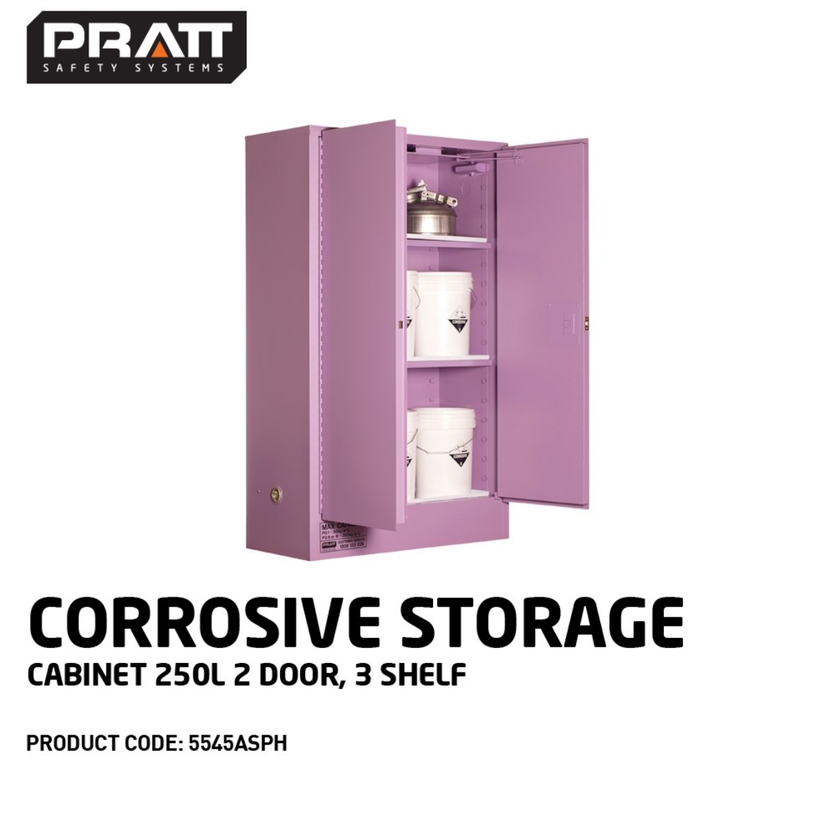 Picture of Pratt Corrosive Storage Cabinet 250L 2 Door, 3 Shelf