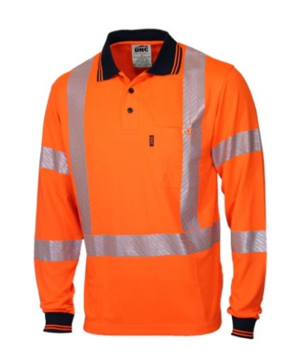 Picture of DNC Hi Vis Segmented Tape X Back 100% Polyester Micromesh Polo Shirt 175gsm L/S