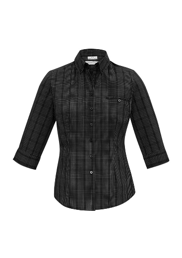Picture of Biz Collection Ladies Harper ¾ Sleeve Shirt Prince Of Wales check Fabric 65% Cotton 35% Polyester