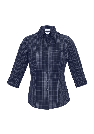 Picture of Biz Collection Ladies Harper ¾ Sleeve Shirt Prince Of Wales check Fabric 65% Cotton 35% Polyester