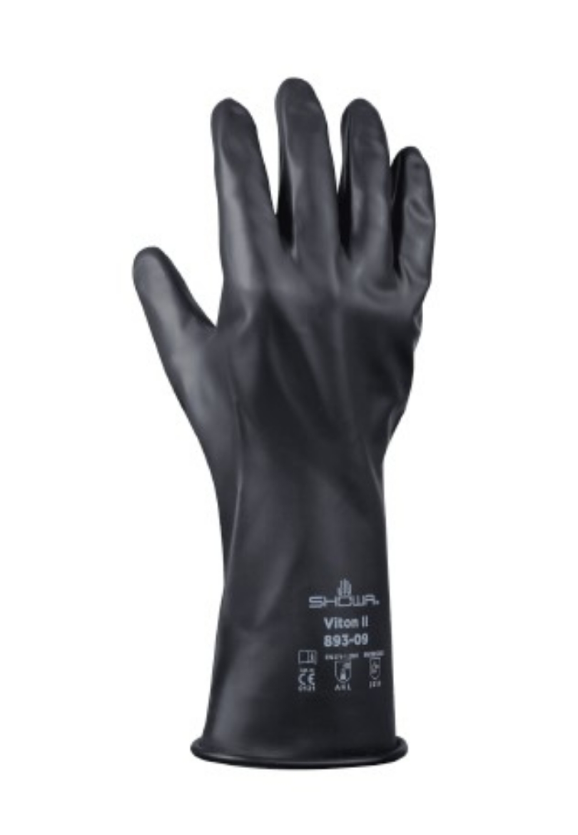 Picture of SHOWA Chemical Resistant Viton Butyl Glove 12" 12mil Black Rolled Finish Rolled Cuff