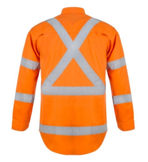 Picture of WORKCRAFT Lightweight Colour Orange Vented 100% Cotton Drill Shirt with X Pattern NSW Rail Complient 155gsm L/S