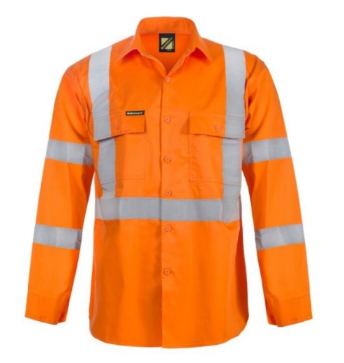 Picture of WORKCRAFT Lightweight Colour Orange Vented 100% Cotton Drill Shirt with X Pattern NSW Rail Complient 155gsm L/S