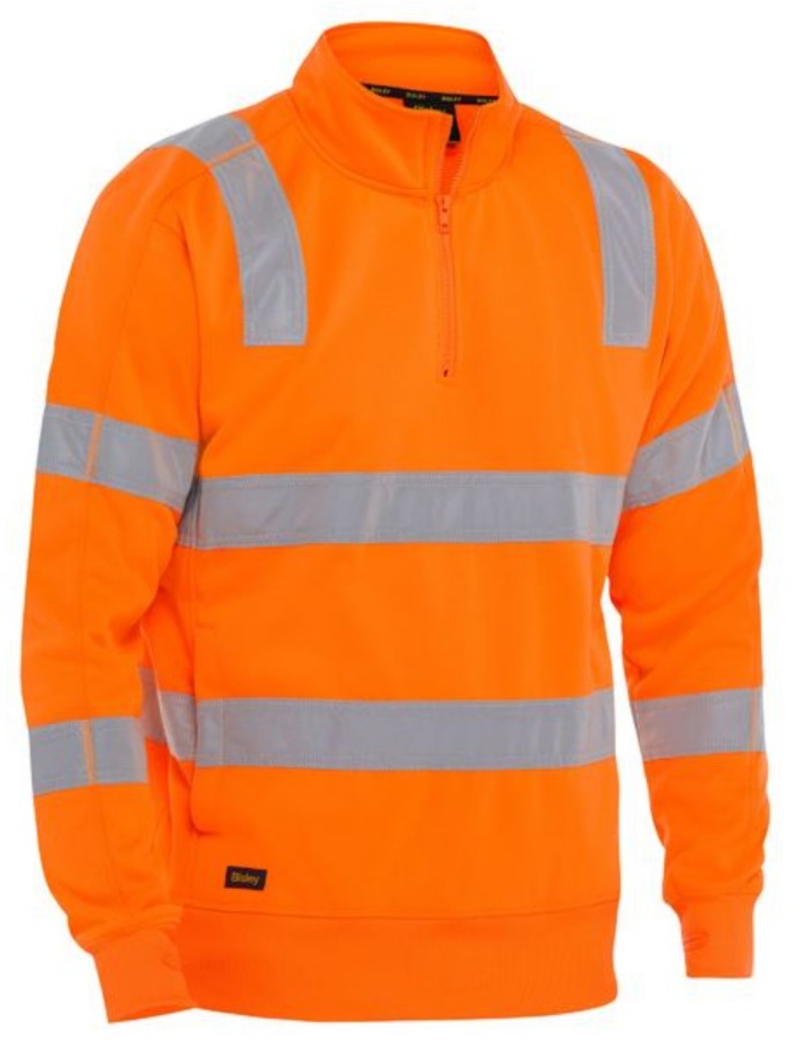 Picture of BISLEY Hi Vis Orange Taped VIC Rail Approved 1/4 Zip Pullover Jumper 300gsm