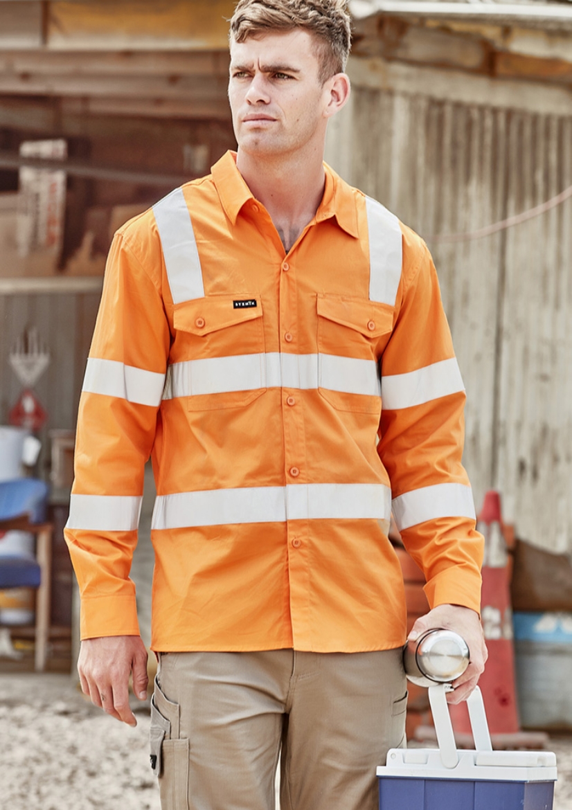 Picture of SYZMIK Mens Hi Vis Orange VIC RAIL 100% Cotton Twill Shirt  L/S - 150gsm