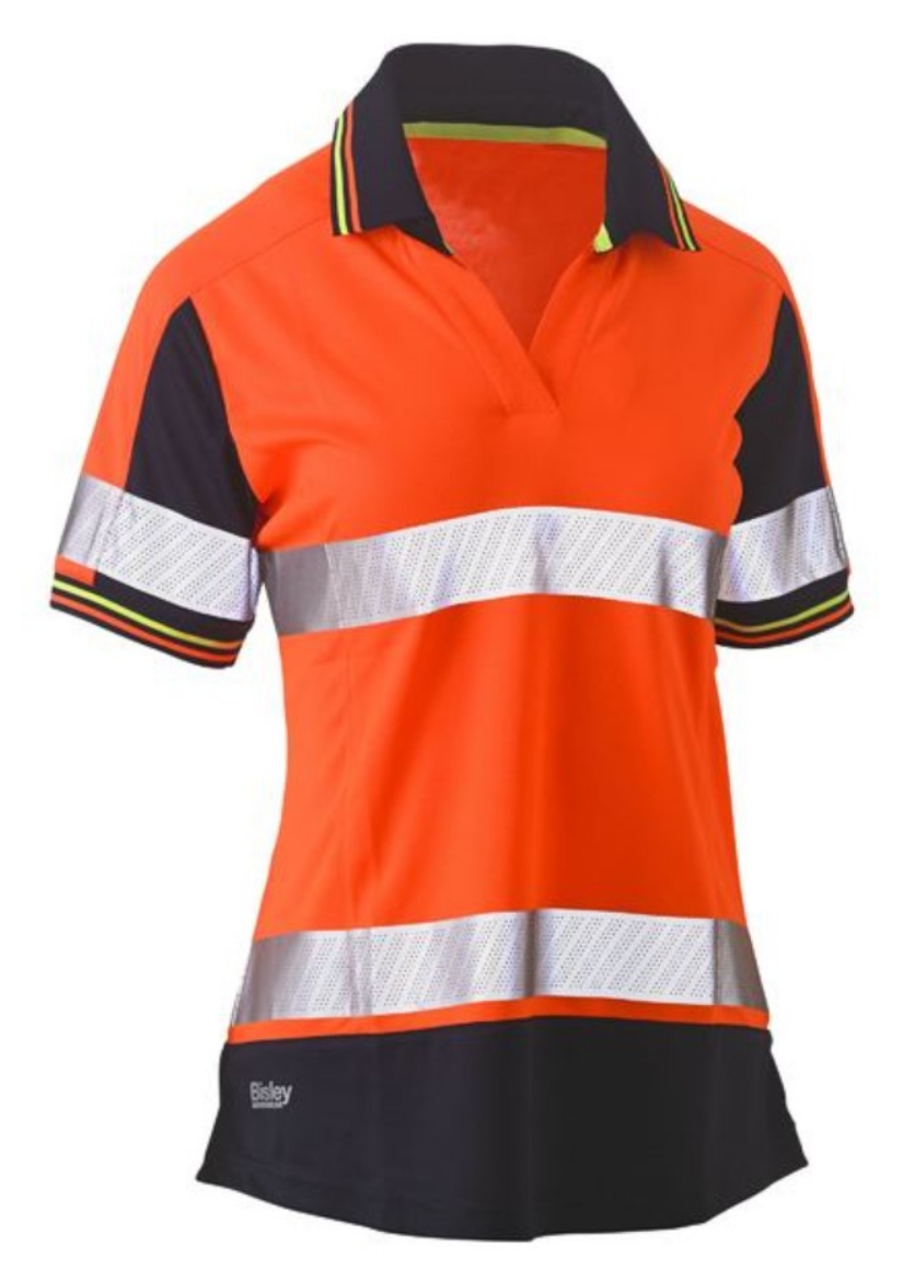 Picture of BISLEY Women's Taped Two Tone Hi Vis V-Neck Polyester Mesh Polo Shirt 140gsm S/S