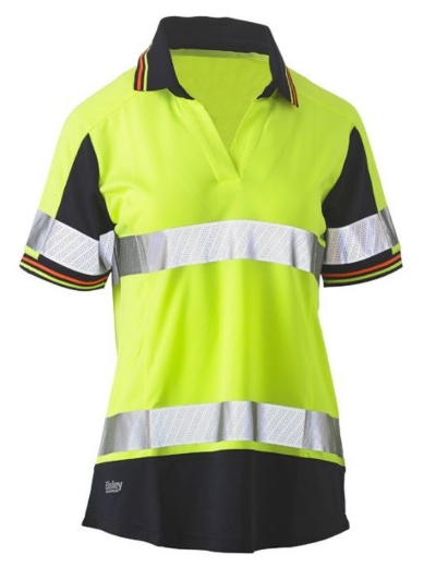 Picture of BISLEY Women's Taped Two Tone Hi Vis V-Neck Polyester Mesh Polo Shirt 140gsm S/S