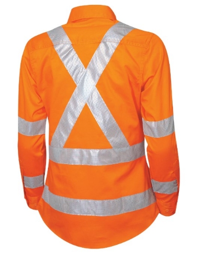 Picture of TRU WORKWEAR Ladies NSW Rail Lightweight Vented Hi Vis Orange Drill Shirt with Reflective Tape 160gsm L/S