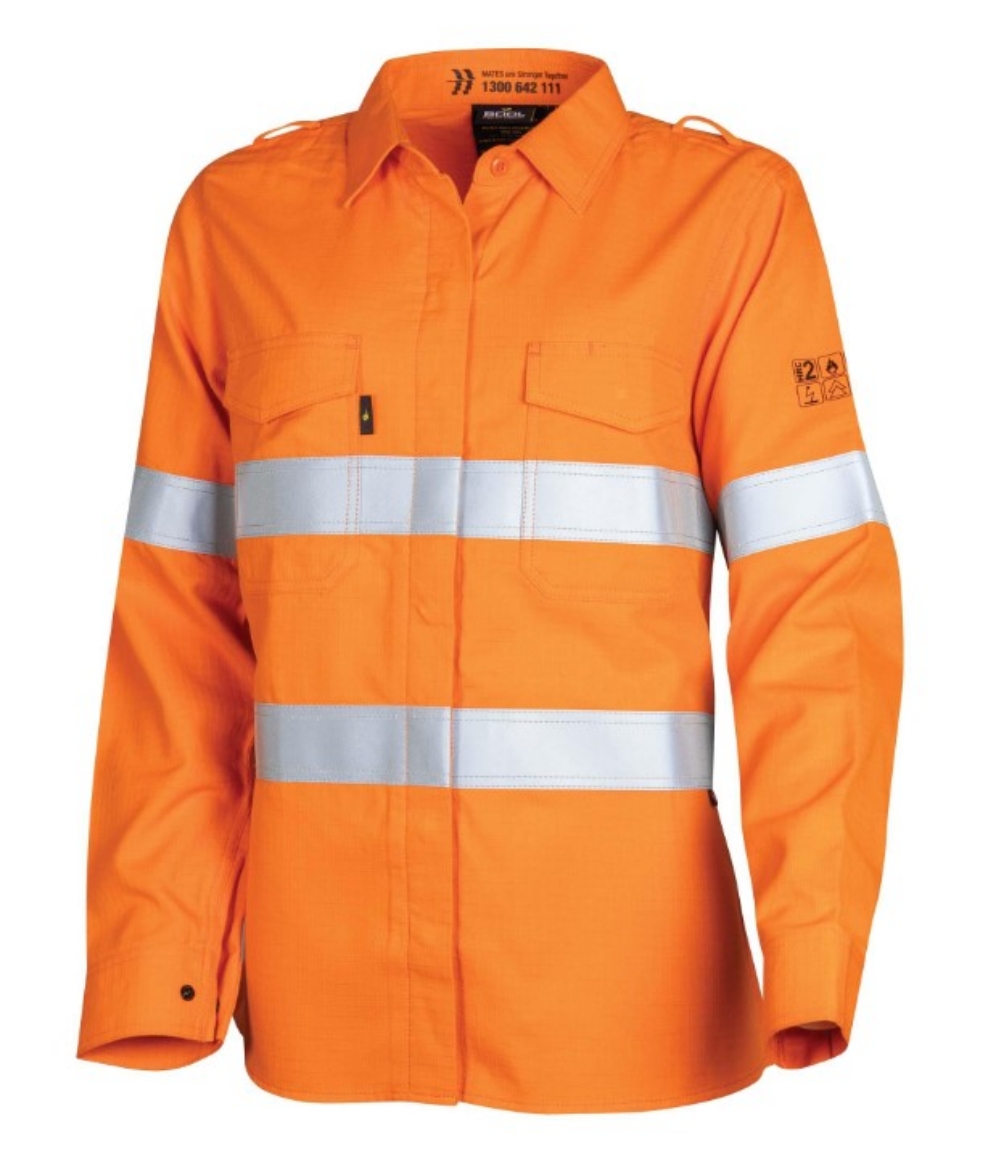 Picture of BOOL Parvotex® Womens Orange Regular Weight HRC2 FR Shirt with Loxy™ Reflective Tape 197gsm L/S