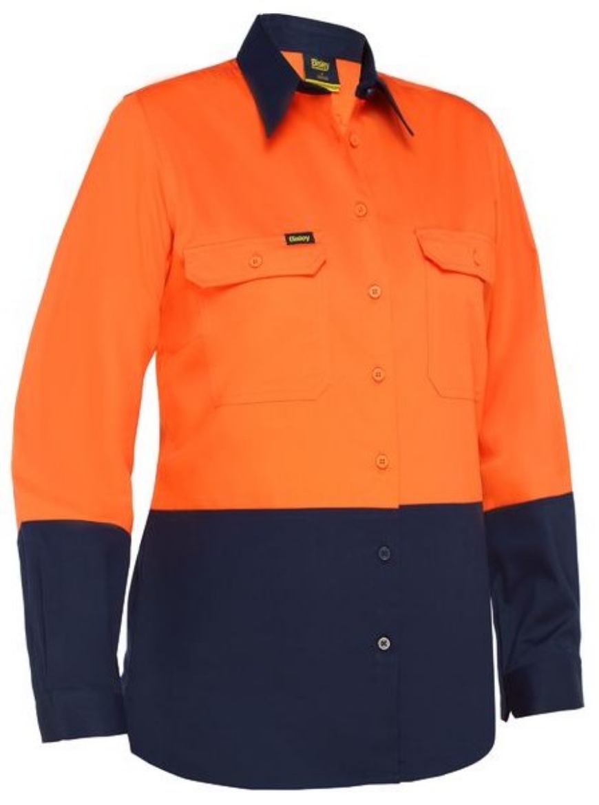 Picture of BISLEY Women's Cool Lightweight Hi Vis 100% Cotton Preshrunk Drill Shirt 155gsm L/S