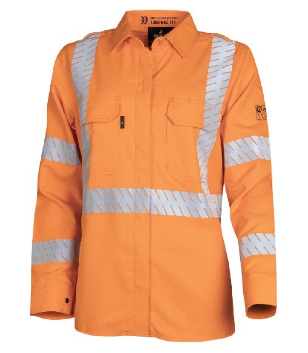 Picture of BOOL Parvotex® Womens SP Orange NSW Rail Regular Weight HRC2 FR Shirt with Segmented Loxyª FR Reflective Tape197gsm