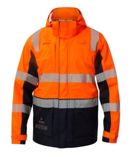 Picture of FLAMEBUSTER Hi Vis FR HRC2 Wet Weather Jacket Segmented Reflective Jacket