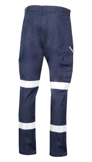 Picture of TRU WORKWEAR Midweight 100% Cotton Navy Stretch Cargo Trousers with Biomotion Reflective Tape