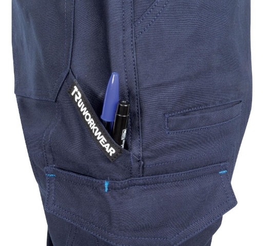 Picture of TRU WORKWEAR Midweight 100% Cotton Navy Stretch Cargo Trousers with Biomotion Reflective Tape