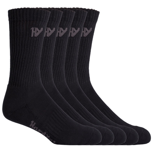Picture of HARD YAKKA Mens Core Padded Cotton Rich Crew Work Sock Black > Size 7-12