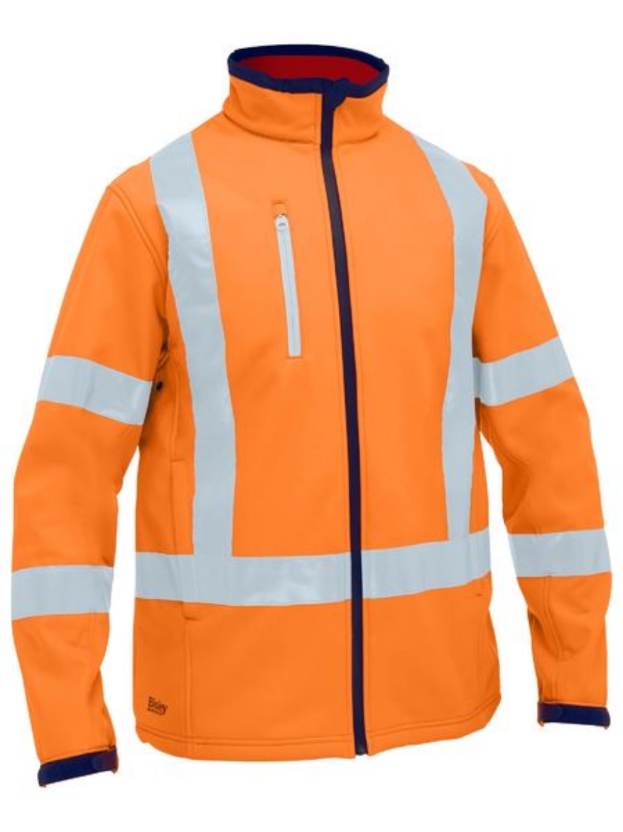 Picture of BISLEY X Taped Hi Vis Rail Orange Soft Shell Jacket 310gsm