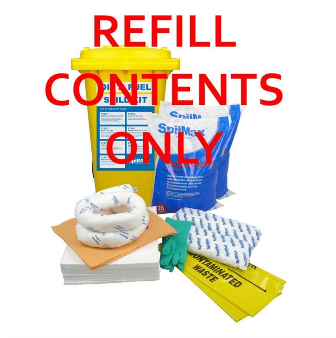 Picture of SpilMax® 140L Oil & Fuel Workplace Kit Contents ** REFILL CONTENTS ONLY **