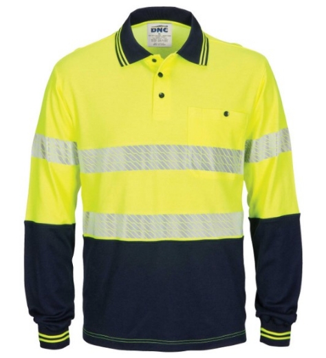 Picture of DNC Hi Vis Segment Taped Cotton Backed Polo Shirt 185gsm L/S