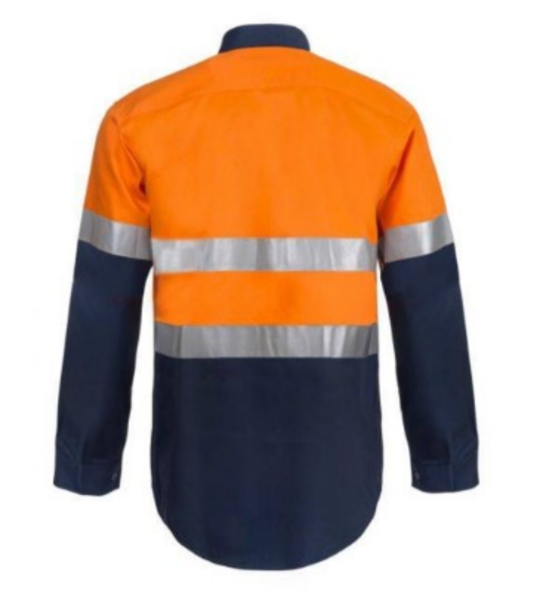 Picture of WORKCRAFT Lightweight Hi Vis Vented 100% Cotton Drill Reflective Shirt 155gsm L/S
