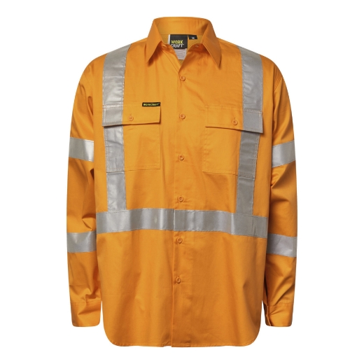 Picture of WORKCRAFT Lightweight Colour Orange Vented 100% Cotton Drill Shirt with X Pattern NSW Rail Complient 155gsm L/S