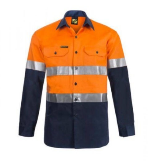Picture of WORKCRAFT Lightweight Hi Vis Vented 100% Cotton Drill Reflective Shirt 155gsm L/S