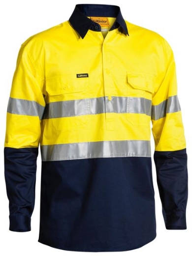Picture of BISLEY 2 Tone Hi Vis Cool Lightweight Closed Front Shirt 100% Drill with 3M Ref 155gsm L/S