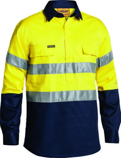 Picture of BISLEY Taped Hi Vis Closed Front Drill 100% Cotton Preshrunk Drill 190gsm L/S