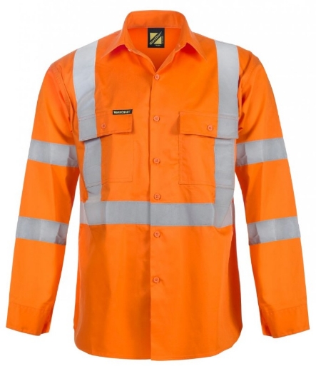 Picture of WORKCRAFT Hi Vis 100% Cotton Drill Shirt with X  Back Pattern and CSR Reflective Tape Day/Night Use 190gsm L/S