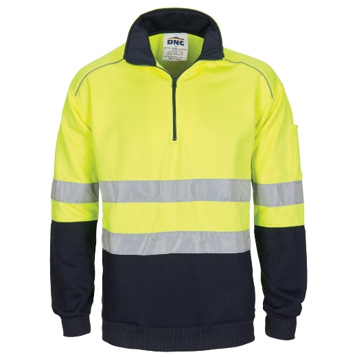 Picture of DNC HiVis 1/2 Zip Fleecy Jumper with Hoop Pattern CSR R/Tape 300gsm