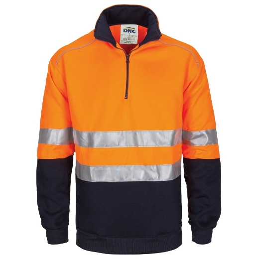 Picture of DNC HiVis 1/2 Zip Fleecy Jumper with Hoop Pattern CSR R/Tape 300gsm