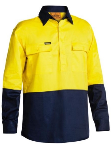 Picture of BISLEY Hi Vis Closed Front Drill Shirt 100% Cotton Preshrunk Drill 190gsm L/S